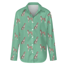 Load image into Gallery viewer, Watercolor Black White Whippets Women&#39;s Shirt-Apparel-Apparel, Dog Mom Gifts, Greyhound, Shirt, Whippet-Mint Green-S-29