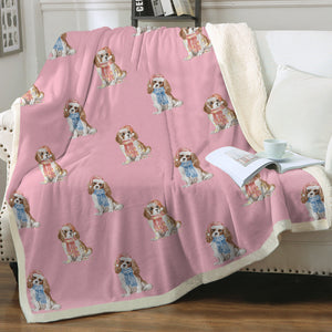 Watercolor Blenheim King Charles Spaniels Christmas Blanket - 8 Colors-Blanket-Bedding, Blankets, Cavalier King Charles Spaniel, Christmas, Home Decor-22