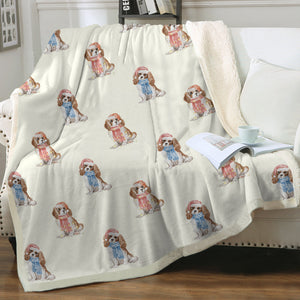 Watercolor Blenheim King Charles Spaniels Christmas Blanket - 8 Colors-Blanket-Bedding, Blankets, Cavalier King Charles Spaniel, Christmas, Home Decor-12