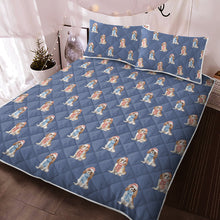Load image into Gallery viewer, Watercolor Blenheim King Charles Spaniels Christmas Quilted Bedding Set-Bedding-Bedding, Blankets, Cavalier King Charles Spaniel, Christmas, Home Decor-Cornflower Blue-With Matching Pillowcases-Twin-12