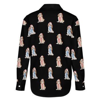 Watercolor Blenheim King Charles Spaniels Christmas Women's Shirt-Apparel-Apparel, Cavalier King Charles Spaniel, Christmas, Dog Mom Gifts, Shirt-12