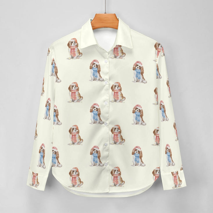 Watercolor Blenheim King Charles Spaniels Christmas Women's Shirt-Apparel-Apparel, Cavalier King Charles Spaniel, Christmas, Dog Mom Gifts, Shirt-13
