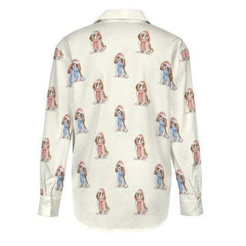 Watercolor Blenheim King Charles Spaniels Christmas Women's Shirt-Apparel-Apparel, Cavalier King Charles Spaniel, Christmas, Dog Mom Gifts, Shirt-15