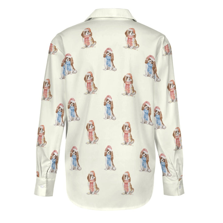 Watercolor Blenheim King Charles Spaniels Christmas Women's Shirt-Apparel-Apparel, Cavalier King Charles Spaniel, Christmas, Dog Mom Gifts, Shirt-15