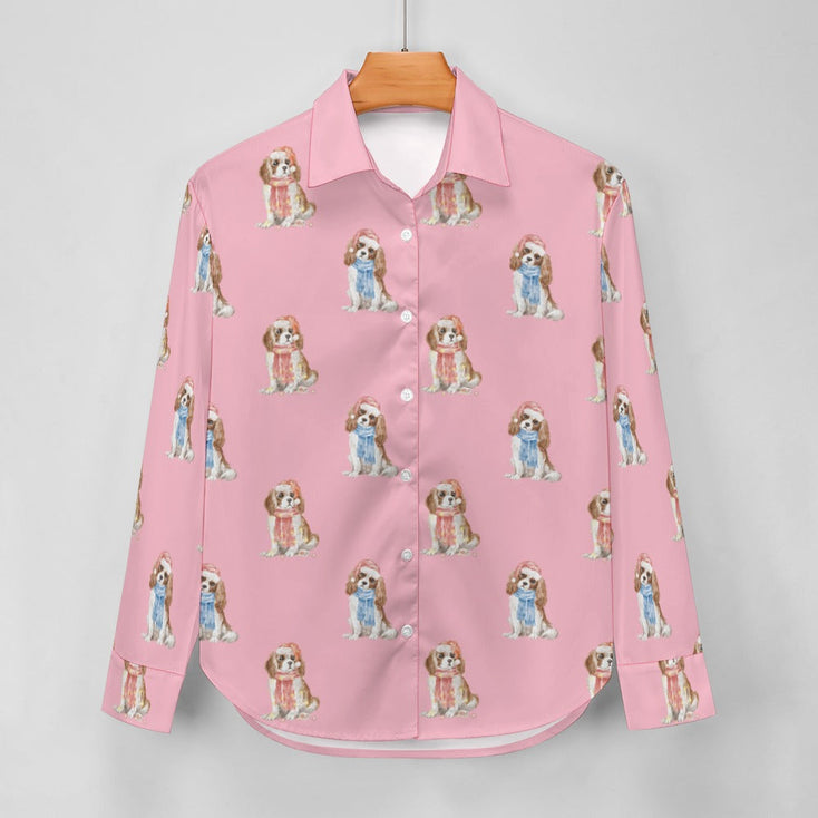 Watercolor Blenheim King Charles Spaniels Christmas Women's Shirt-Apparel-Apparel, Cavalier King Charles Spaniel, Christmas, Dog Mom Gifts, Shirt-16