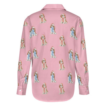 Watercolor Blenheim King Charles Spaniels Christmas Women's Shirt-Apparel-Apparel, Cavalier King Charles Spaniel, Christmas, Dog Mom Gifts, Shirt-18