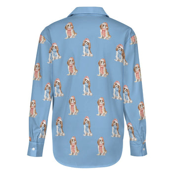 Watercolor Blenheim King Charles Spaniels Christmas Women's Shirt-Apparel-Apparel, Cavalier King Charles Spaniel, Christmas, Dog Mom Gifts, Shirt-24