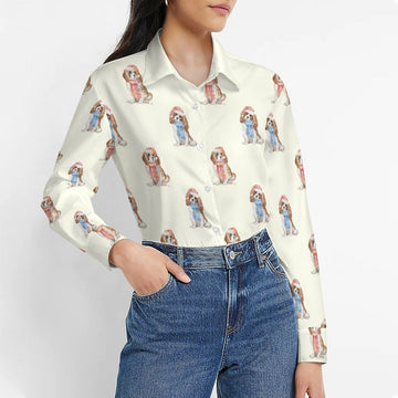 Watercolor Blenheim King Charles Spaniels Christmas Women's Shirt-Apparel-Apparel, Cavalier King Charles Spaniel, Christmas, Dog Mom Gifts, Shirt-2