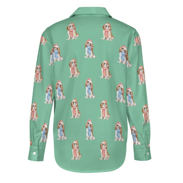 Watercolor Blenheim King Charles Spaniels Christmas Women's Shirt-Apparel-Apparel, Cavalier King Charles Spaniel, Christmas, Dog Mom Gifts, Shirt-30