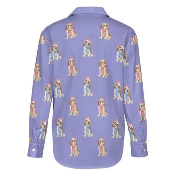 Watercolor Blenheim King Charles Spaniels Christmas Women's Shirt-Apparel-Apparel, Cavalier King Charles Spaniel, Christmas, Dog Mom Gifts, Shirt-33