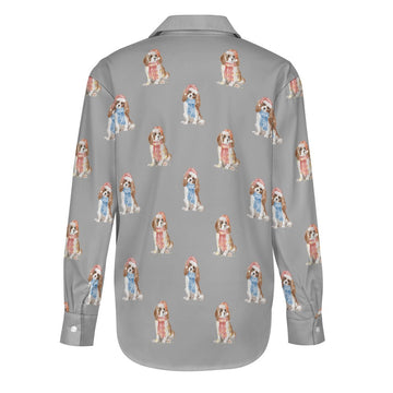 Watercolor Blenheim King Charles Spaniels Christmas Women's Shirt-Apparel-Apparel, Cavalier King Charles Spaniel, Christmas, Dog Mom Gifts, Shirt-36