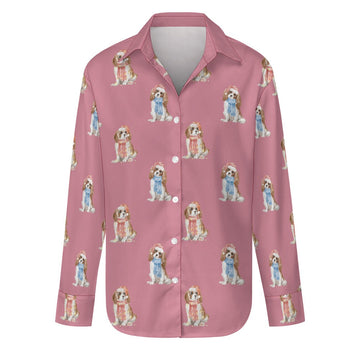 Watercolor Blenheim King Charles Spaniels Christmas Women's Shirt-Apparel-Apparel, Cavalier King Charles Spaniel, Christmas, Dog Mom Gifts, Shirt-Dusty Pink-S-20