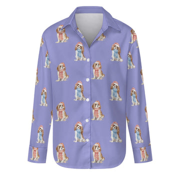 Watercolor Blenheim King Charles Spaniels Christmas Women's Shirt-Apparel-Apparel, Cavalier King Charles Spaniel, Christmas, Dog Mom Gifts, Shirt-Lavender Purple-S-32