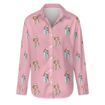 Watercolor Blenheim King Charles Spaniels Christmas Women's Shirt-Apparel-Apparel, Cavalier King Charles Spaniel, Christmas, Dog Mom Gifts, Shirt-Light Pink-S-17