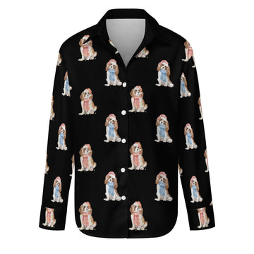 Watercolor Blenheim King Charles Spaniels Christmas Women's Shirt-Apparel-Apparel, Cavalier King Charles Spaniel, Christmas, Dog Mom Gifts, Shirt-Midnight Black-S-11