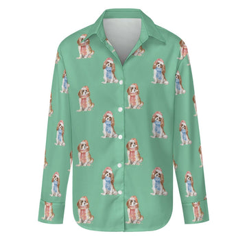 Watercolor Blenheim King Charles Spaniels Christmas Women's Shirt-Apparel-Apparel, Cavalier King Charles Spaniel, Christmas, Dog Mom Gifts, Shirt-Mint Green-S-29