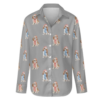 Watercolor Blenheim King Charles Spaniels Christmas Women's Shirt-Apparel-Apparel, Cavalier King Charles Spaniel, Christmas, Dog Mom Gifts, Shirt-Parisian Gray-S-35
