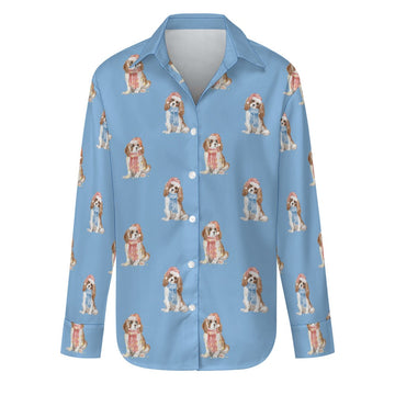 Watercolor Blenheim King Charles Spaniels Christmas Women's Shirt-Apparel-Apparel, Cavalier King Charles Spaniel, Christmas, Dog Mom Gifts, Shirt-Sky Blue-S-23