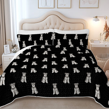 Watercolor Bliss Blue Schnauzer Quilted Bedding Set-Bedding-Bedding,Blankets,Christmas,Home Decor-10