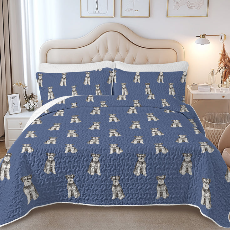 Watercolor Bliss Blue Schnauzer Quilted Bedding Set-Bedding-Bedding,Blankets,Christmas,Home Decor-12