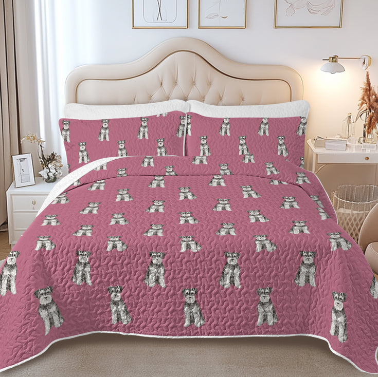Watercolor Bliss Blue Schnauzer Quilted Bedding Set-Bedding-Bedding,Blankets,Christmas,Home Decor-13