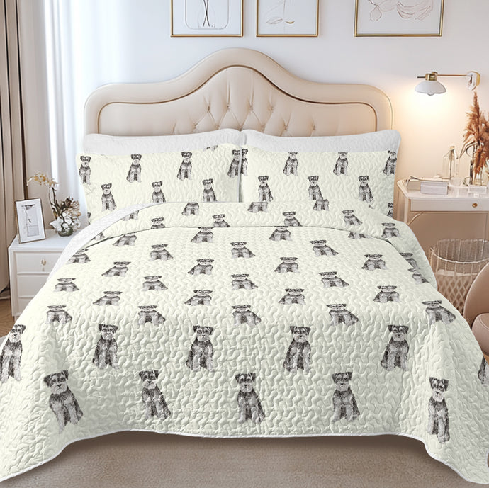 Watercolor Bliss Blue Schnauzer Quilted Bedding Set-Bedding-Bedding,Blankets,Christmas,Home Decor-6