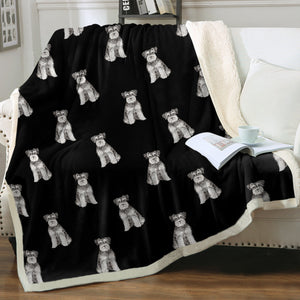 Watercolor Bliss Blue Schnauzers Sherpa Fleece Blanket - 8 Colors-Blanket-Bedding, Blankets, Home Decor, Schnauzer-22