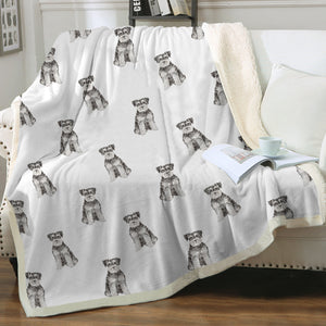 Watercolor Bliss Blue Schnauzers Sherpa Fleece Blanket - 8 Colors-Blanket-Bedding, Blankets, Home Decor, Schnauzer-3