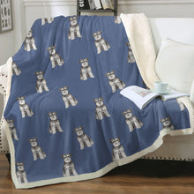 Load image into Gallery viewer, Watercolor Bliss Blue Schnauzers Sherpa Fleece Blanket - 8 Colors-Blanket-Bedding, Blankets, Home Decor, Schnauzer-6