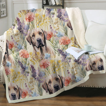 Watercolor Blossoms and Chocolate Labradors Soft Warm Fleece Blanket-Blanket-Blankets, Chocolate Labrador, Home Decor, Labrador-Small-1