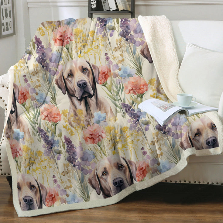 Watercolor Blossoms and Chocolate Labradors Soft Warm Fleece Blanket-Blanket-Blankets, Chocolate Labrador, Home Decor, Labrador-Small-1