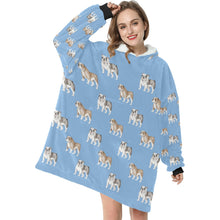 Load image into Gallery viewer, Watercolor Blue Brindle English Bulldogs Blanket Hoodie-Blanket-Apparel, Blanket Hoodie, Blankets, Dog Mom Gifts, English Bulldog-4