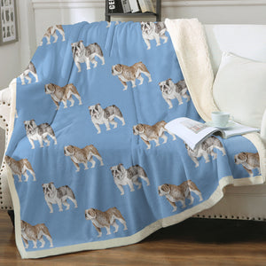 Watercolor Blue Brindle English Bulldogs Fleece Blanket - 8 Colors-Blanket-Bedding, Blankets, English Bulldog, Home Decor-12