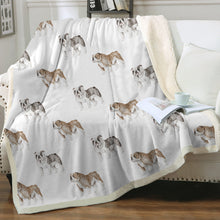 Load image into Gallery viewer, Watercolor Blue Brindle English Bulldogs Fleece Blanket - 8 Colors-Blanket-Bedding, Blankets, English Bulldog, Home Decor-Crisp White-Single-22