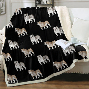 Watercolor Blue Brindle English Bulldogs Fleece Blanket - 8 Colors-Blanket-Bedding, Blankets, English Bulldog, Home Decor-Midnight Black-Single-15