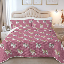 Load image into Gallery viewer, Watercolor Blue Brindle English Bulldogs Quilted Bedding Set-Bedding-Bedding,Blankets,English Bulldog,Home Decor-Dusty Pink-Twin-With Matching Pillowcases-13