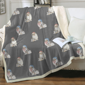 Watercolor Blue Merle Shelties Collies Christmas Blanket - 8 Colors-Blanket-Bedding, Blankets, Christmas, Home Decor, Rough Collie, Shetland Sheepdog-21