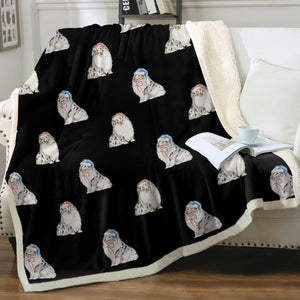 Watercolor Blue Merle Shelties Collies Christmas Blanket - 8 Colors-Blanket-Bedding, Blankets, Christmas, Home Decor, Rough Collie, Shetland Sheepdog-Midnight Black-Single-22