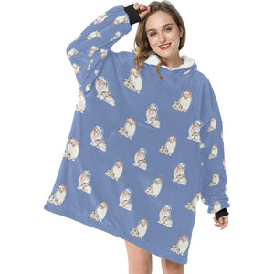 Watercolor Blue Merle Shelties Collies Christmas Blanket Hoodie-Blanket-Apparel, Blanket Hoodie, Blankets, Dog Mom Gifts, Rough Collie, Shetland Sheepdog-6