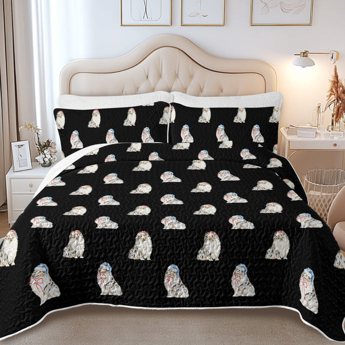 Watercolor Blue Merle Shelties Collies Christmas Quilted Bedding Set-Bedding-Bedding,Blankets,Christmas,Home Decor-5