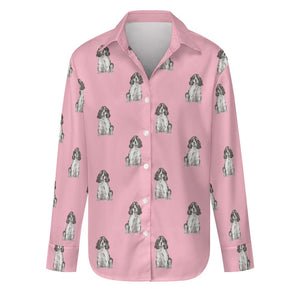 Watercolor Blue Roan Cocker Spaniel Women's Shirt-Apparel-Apparel, Cocker Spaniel, Dog Mom Gifts, Shirt-Light Pink-S-17