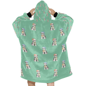 Watercolor Blue Schnauzer Christmas Blanket Hoodie-Blanket-Apparel, Blanket Hoodie, Blankets, Dog Mom Gifts, Schnauzer-30