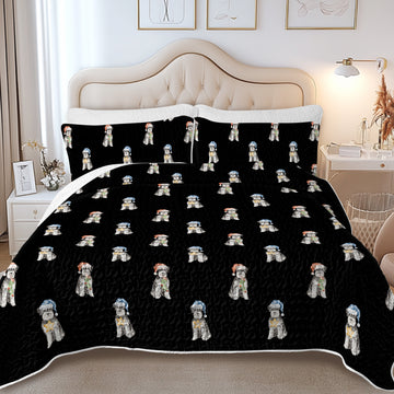 Watercolor Blue Schnauzer Christmas Quilted Bedding Set-Bedding-Bedding,Blankets,Christmas,Home Decor-10