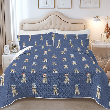 Watercolor Blue Schnauzer Christmas Quilted Bedding Set-Bedding-Bedding,Blankets,Christmas,Home Decor-12