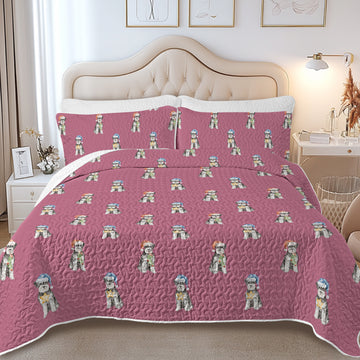 Watercolor Blue Schnauzer Christmas Quilted Bedding Set-Bedding-Bedding,Blankets,Christmas,Home Decor-13