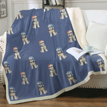 Load image into Gallery viewer, Watercolor Blue Schnauzer Christmas Sherpa Fleece Blanket - 8 Colors-Blanket-Bedding, Blankets, Christmas, Home Decor, Schnauzer-7