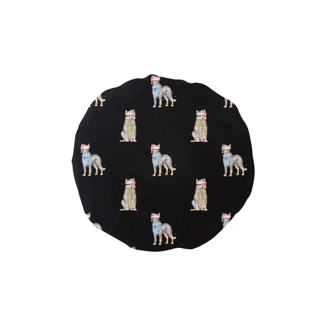 Watercolor Blue Speckle Blue Heelers Christmas Reusable Shower Caps-Accessories-Accessories, Blue Heeler, Christmas, Dog Mom Gifts-Midnight Black-ONE SIZE-14