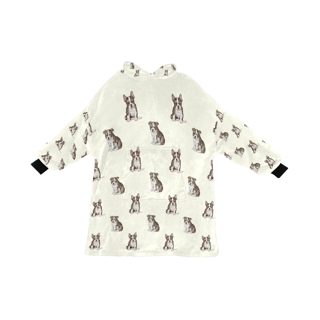 Watercolor Boston Terrier Puppies Blanket Hoodie-Blanket-Apparel, Blanket Hoodie, Blankets, Boston Terrier, Dog Mom Gifts-Ivory-ONE SIZE-1