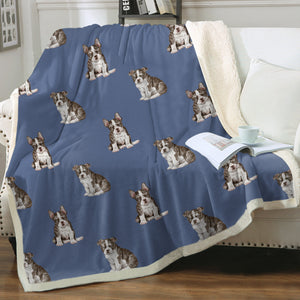 Watercolor Boston Terrier Puppies Sherpa Fleece Blanket - 8 Colors-Blanket-Bedding, Blankets, Boston Terrier, Home Decor-4