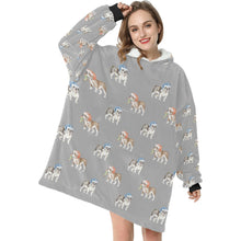 Load image into Gallery viewer, Watercolor Brindle and Blue English Bulldogs Christmas Blanket Hoodie-Blanket-Apparel, Blanket Hoodie, Blankets, Christmas, Dog Mom Gifts, English Bulldog-8